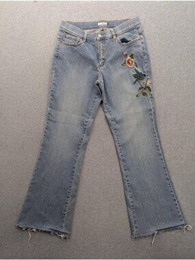 Tint Bootcut Jeans Womens 10 Blue Med Wash Mid Rise Embroidered Floral Stretch